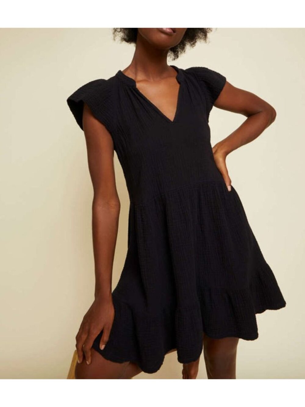 NATION LTD Padma Ruffle Cotton Mini Dress Black Size XS